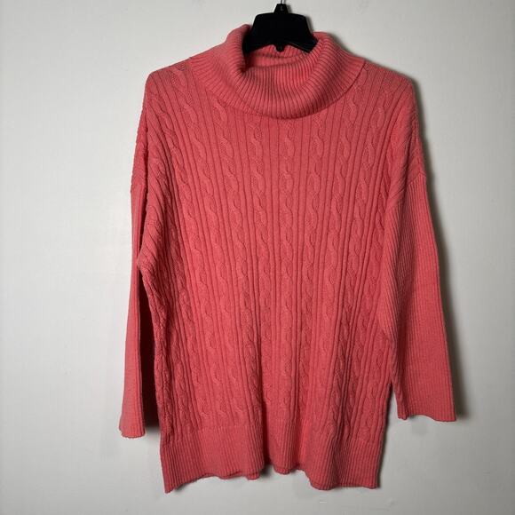 Talbots Plus Orange Cable Knit Turtleneck Sweater Size 3X Colorful Comfy Light - Picture 1 of 7